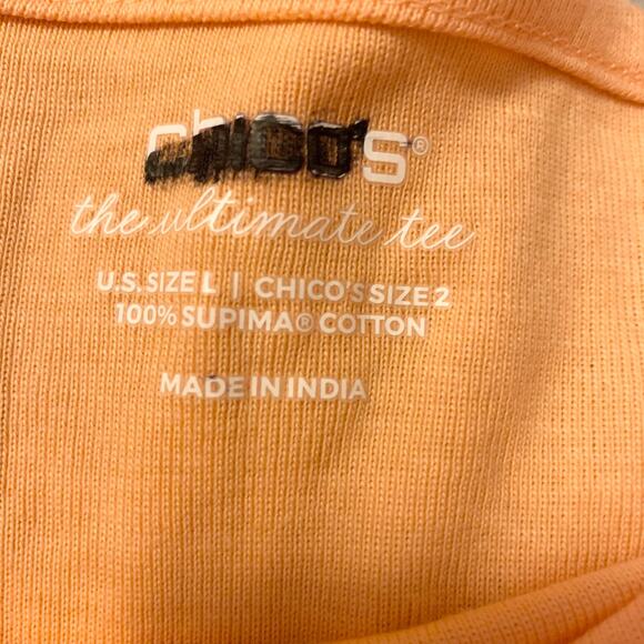 Chico’s Peach Orange Ultimate Tee 2 (Large) Women’s Square Neck 3/4 Sleeve READ - Picture 4 of 14